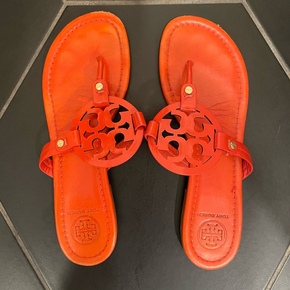 Tory Burch Miller sandals in orange, size 10